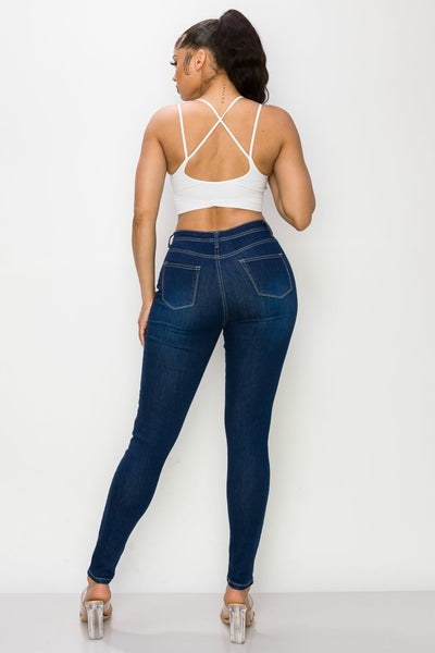 LV-126 DARK BLUE HIGH WAISTED SKINNY DENIM JEANS - LOVER BRAND FASHION