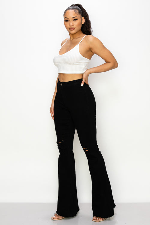 BC-088 STRETCHY COLORED BELL BOTTOMS BLACK