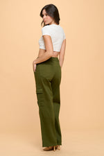 HIGH WAISTED STRETCHY CARGO PANTS LVB-600 OLIVE