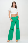 GREEN HIGH WAISTED STRETCHY COLORED WIDE LEG JEANS LVB-230
