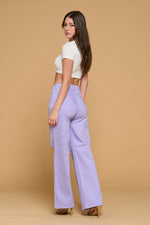 LVB-230 LILAC HIGH WAISTED STRETCHY COLORED WIDE LEG JEANS
