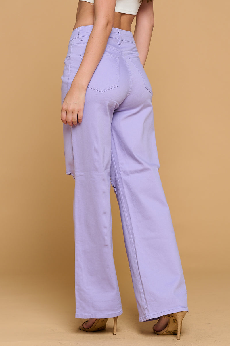 LVB-230 LILAC HIGH WAISTED STRETCHY COLORED WIDE LEG JEANS