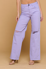 LVB-230 LILAC HIGH WAISTED STRETCHY COLORED WIDE LEG JEANS