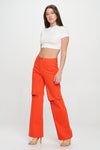 LVB-230 TANGERINE HIGH WAISTED STRETCHY COLORED WIDE LEG JEANS
