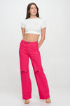 MAGENTA HIGH WAISTED STRETCHY COLORED WIDE LEG JEANS LVB-230