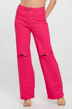 MAGENTA HIGH WAISTED STRETCHY COLORED WIDE LEG JEANS LVB-230