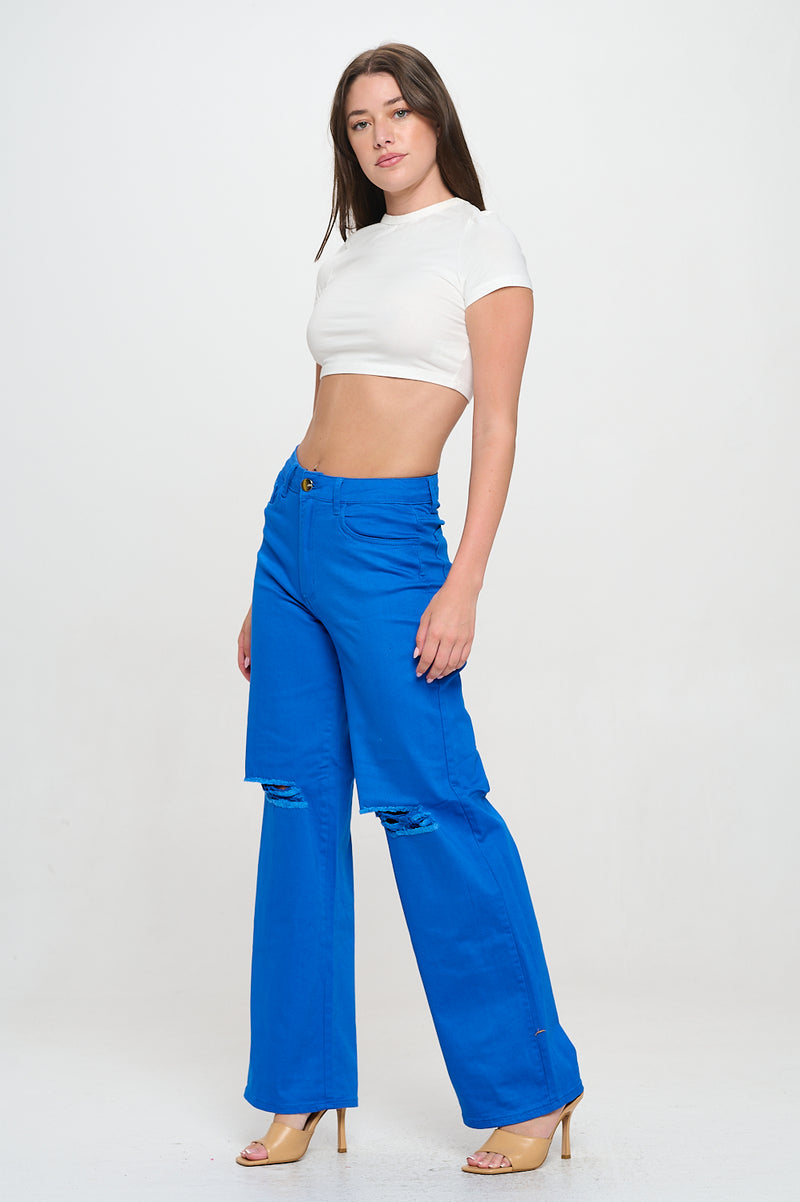 ROYAL HIGH WAISTED STRETCHY COLORED WIDE LEG JEANS LVB-230