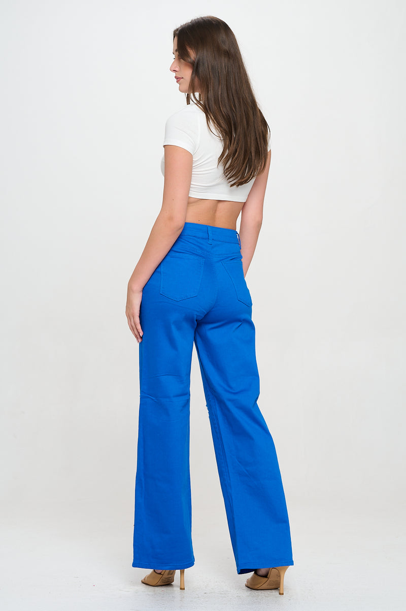 ROYAL HIGH WAISTED STRETCHY COLORED WIDE LEG JEANS LVB-230