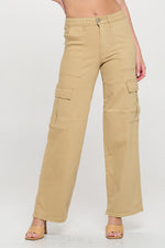 HIGH WAISTED STRETCHY CARGO PANTS LVB-600 KHAKI