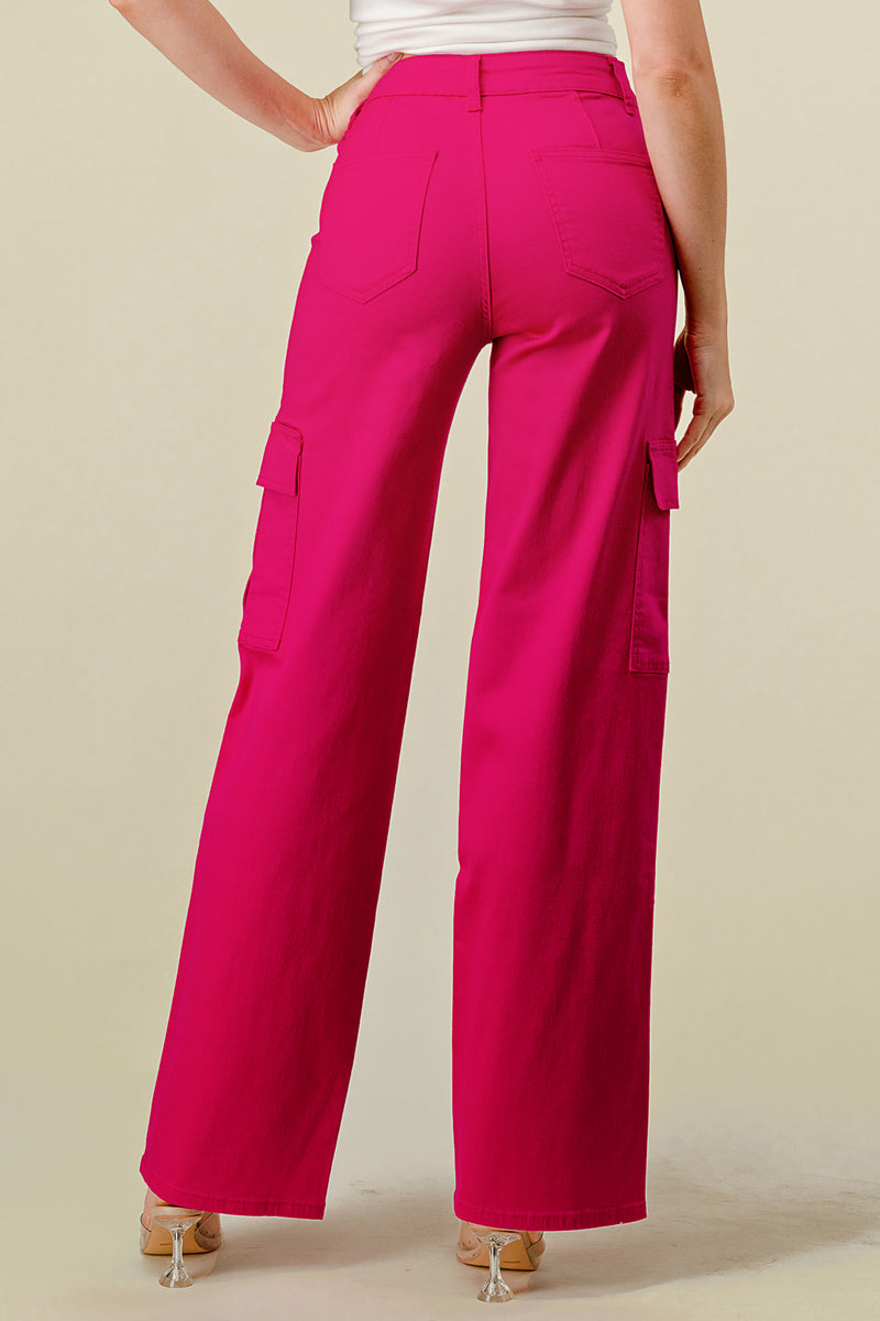 LVB-600 MAGENTA HIGH WAISTED STRETCHY WOMEN'S CARGO JEANS