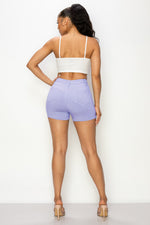 SH-300 LILAC SEXY CUT OPEN BUTTON DENIM SHORTS