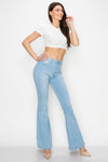 Wholesale High Quality Flare Jeans Trousers - BC-003 Wholesale High Waisted Bell Bottom Light Denim. High Waisted Skinny Ripped & Distressed Destroyed Women Jeans. High rise colored jeans. fashion nova Style vibrantmiu style fashiongo style l&b apparel wholesale lucky & blessed flare jeans western wholesale