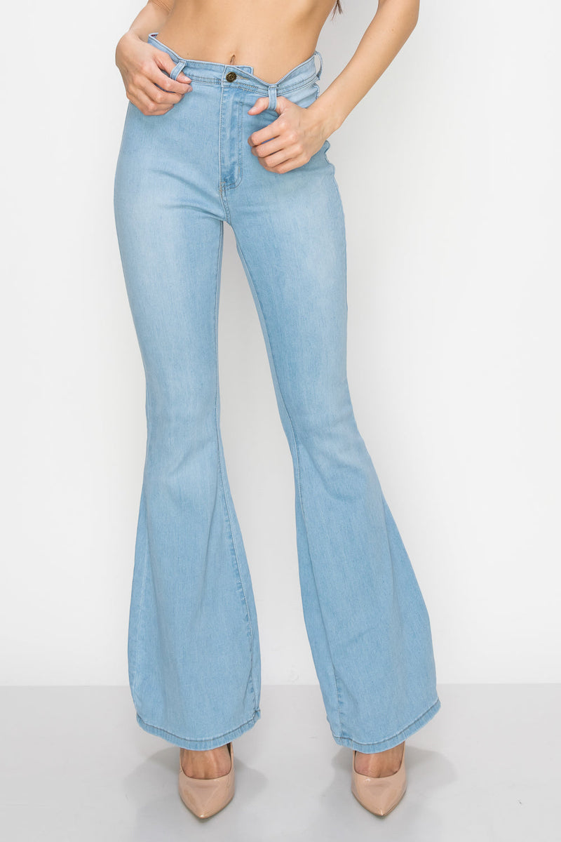 Womens High Waist Denim Jeans Stretch Bell Bottom Flare Pants Wide Leg  Trousers | eBay