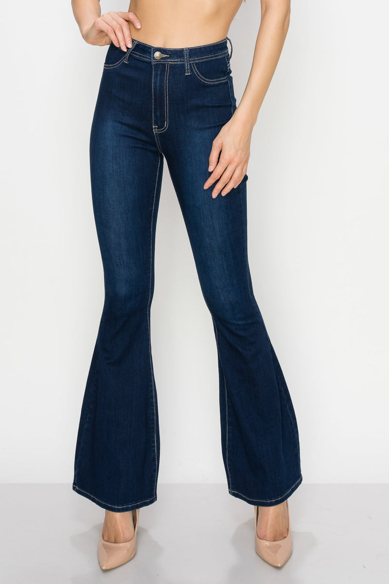 BC-005 HIGH WAISTED STRETCHY BELL BOTTOM JEANS DARK BLUE