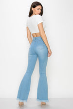 Wholesale High Waisted Bell Bottom Ripped & Distressed Destroyed Jeans BC-011 - Light Denim Medium Blue Wash Dark Denim. High Waisted Skinny Ripped & Distressed Women Jeans. High rise colored jeans. fashion nova Style vibrantmiu style fashiongo style l&b apparel wholesale lucky & blessed flare jeans western wholesale