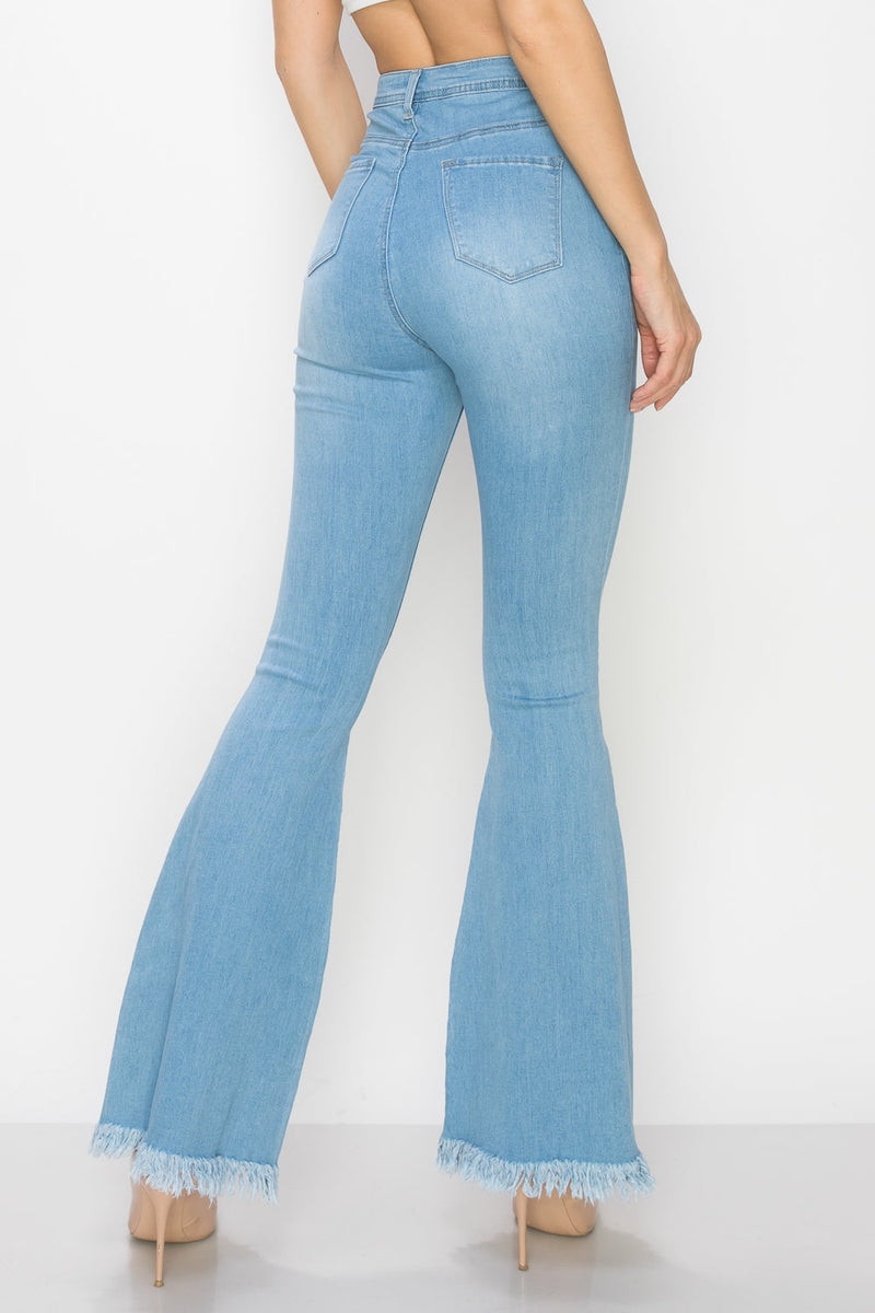 Not My Fault Ripped Flare Jeans - Light Blue Wash