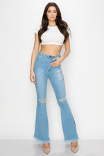 Wholesale High Waisted Bell Bottom Ripped & Distressed Destroyed Jeans BC-011 - Light Denim Medium Blue Wash Dark Denim. High Waisted Skinny Ripped & Distressed Women Jeans. High rise colored jeans. fashion nova Style vibrantmiu style fashiongo style l&b apparel wholesale lucky & blessed flare jeans western wholesale