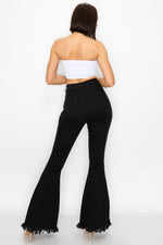 BC-012 HIGH WAISTED STRETCHY RIPPED BELL BOTTOM JEANS BLACK