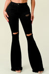 BC-012 HIGH WAISTED STRETCHY RIPPED BELL BOTTOM JEANS BLACK