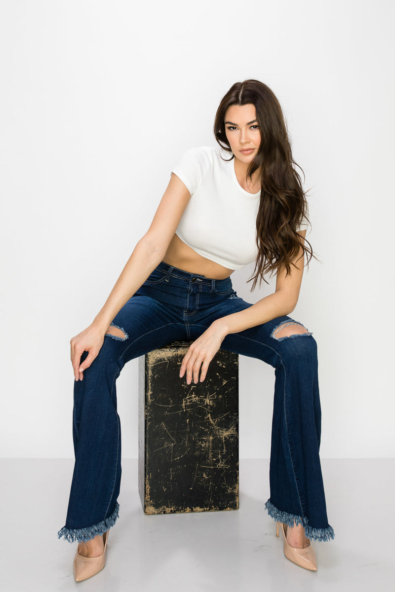 Wholesale High Waisted Bell Bottom Ripped & Distressed Destroyed Jeans BC-014- Light Denim Medium Blue Wash Dark Denim Wide Leg. High Waisted Skinny Ripped Distressed Women Jeans. High rise colored jeans. fashion nova vibrantmiu style fashiongo style l&b apparel wholesale lucky & blessed flare jeans western wholesale