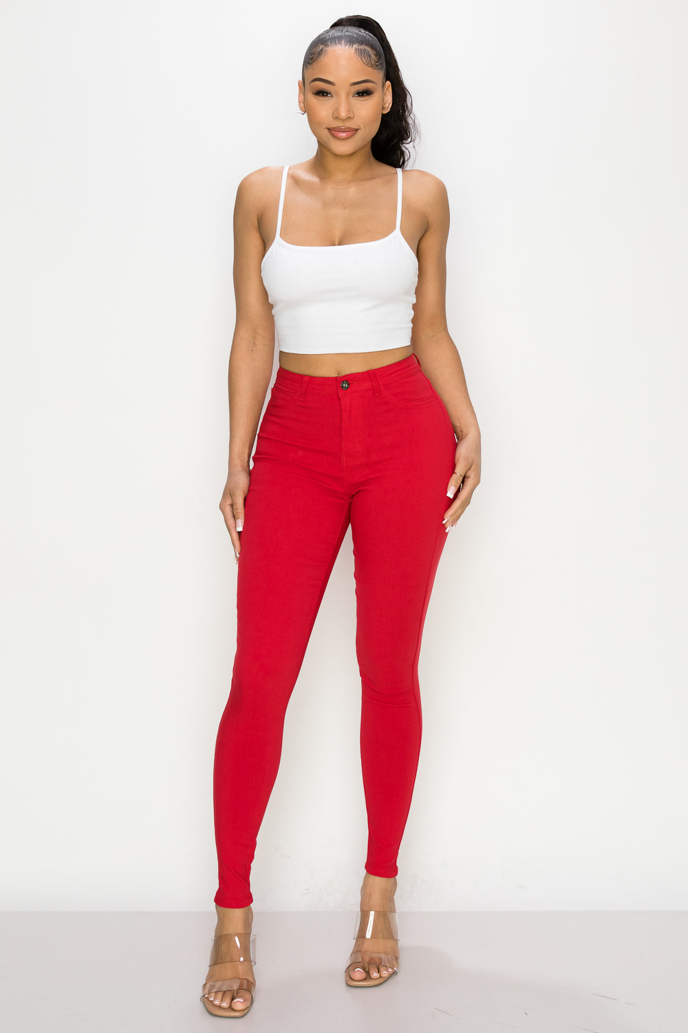 TRIPP SMALL RED BLACK PLAID HIGH WAISTED SKINNY JEAN PANTS