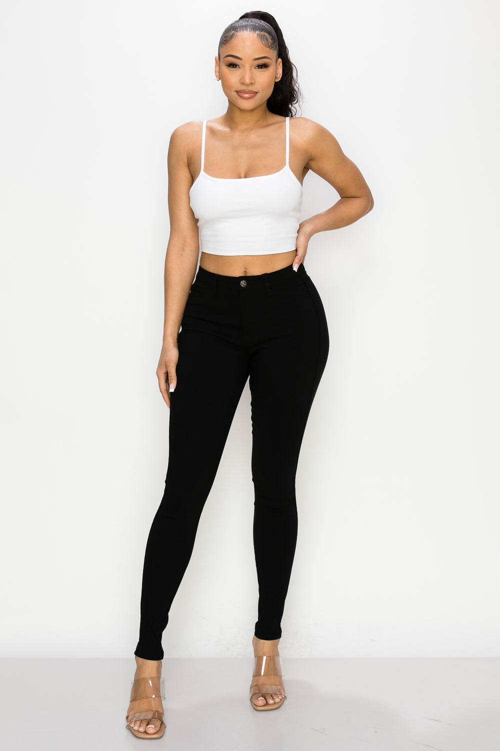 HIGH WAISTED COLORED SUPER-STRETCH JEANS BLACK - LOVER BRAND FASHION