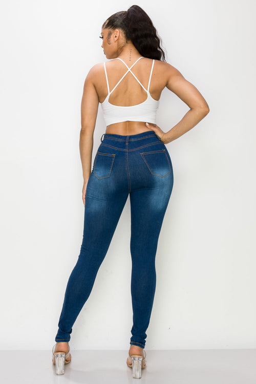 LO-126 INDIGO HIGH WAISTED STRETCHY SKINNY DENIM JEANS