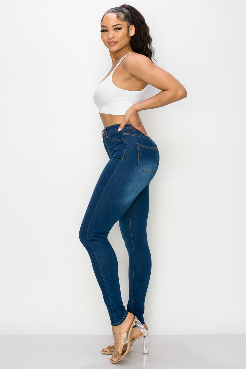 LO-126 INDIGO HIGH WAISTED STRETCHY SKINNY DENIM JEANS