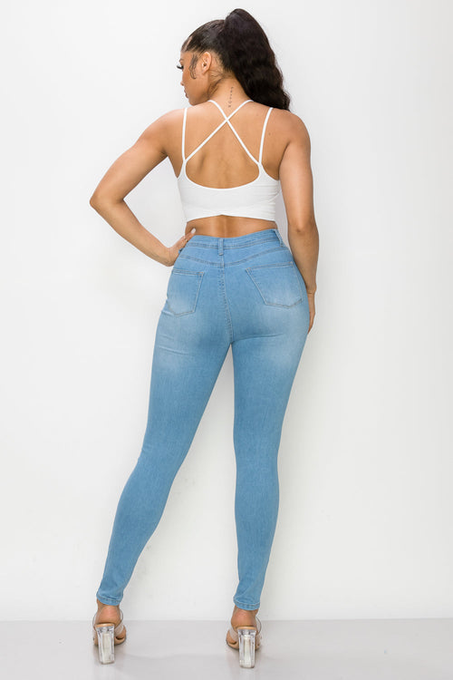 LO-126 LIGHT BLUE HIGH WAISTED SKINNY DENIM JEANS