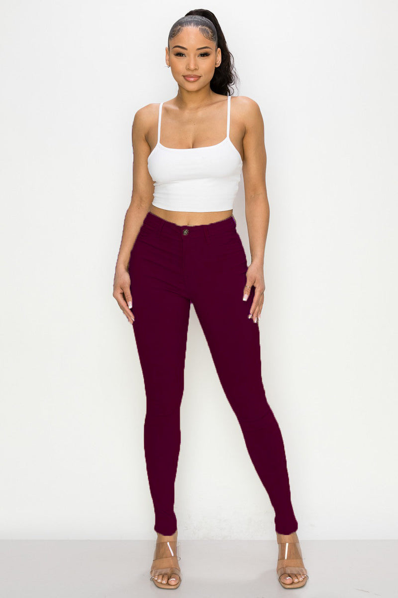 LV-300 BURGUNDY HIGH WAISTED COLORED JEANS