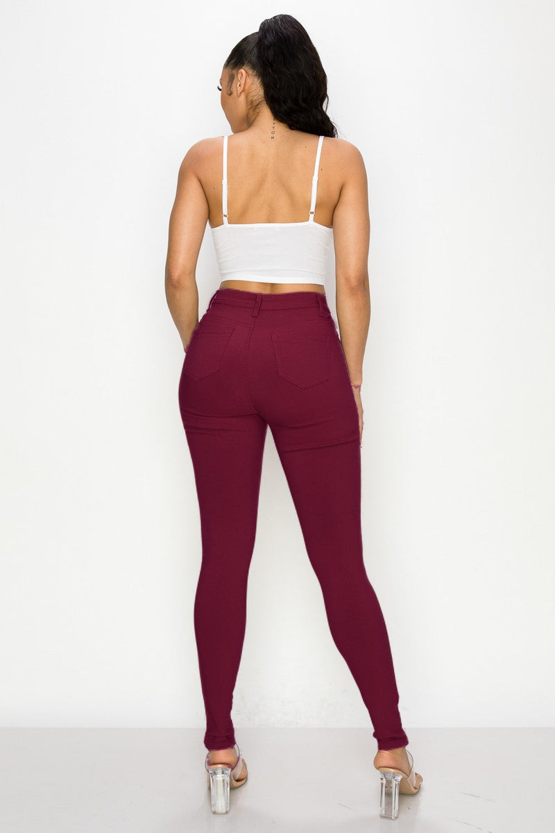 LV-300 BURGUNDY HIGH WAISTED COLORED JEANS