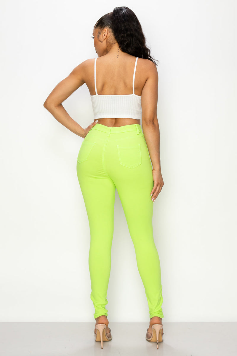 HIGH WAISTED SUPER-STRETCH JEANS NEON GREEN - LOVER BRAND FASHION