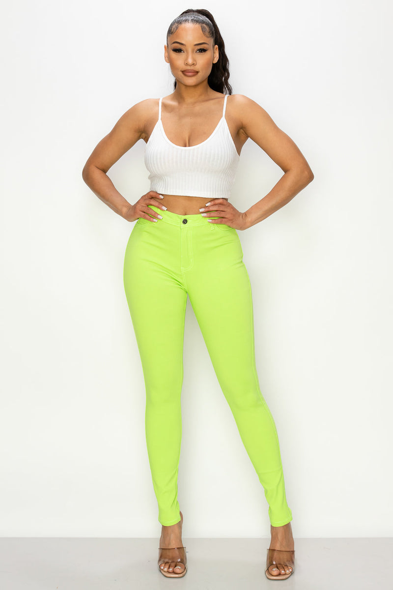 HIGH WAISTED SUPER-STRETCH JEANS NEON GREEN - LOVER BRAND FASHION