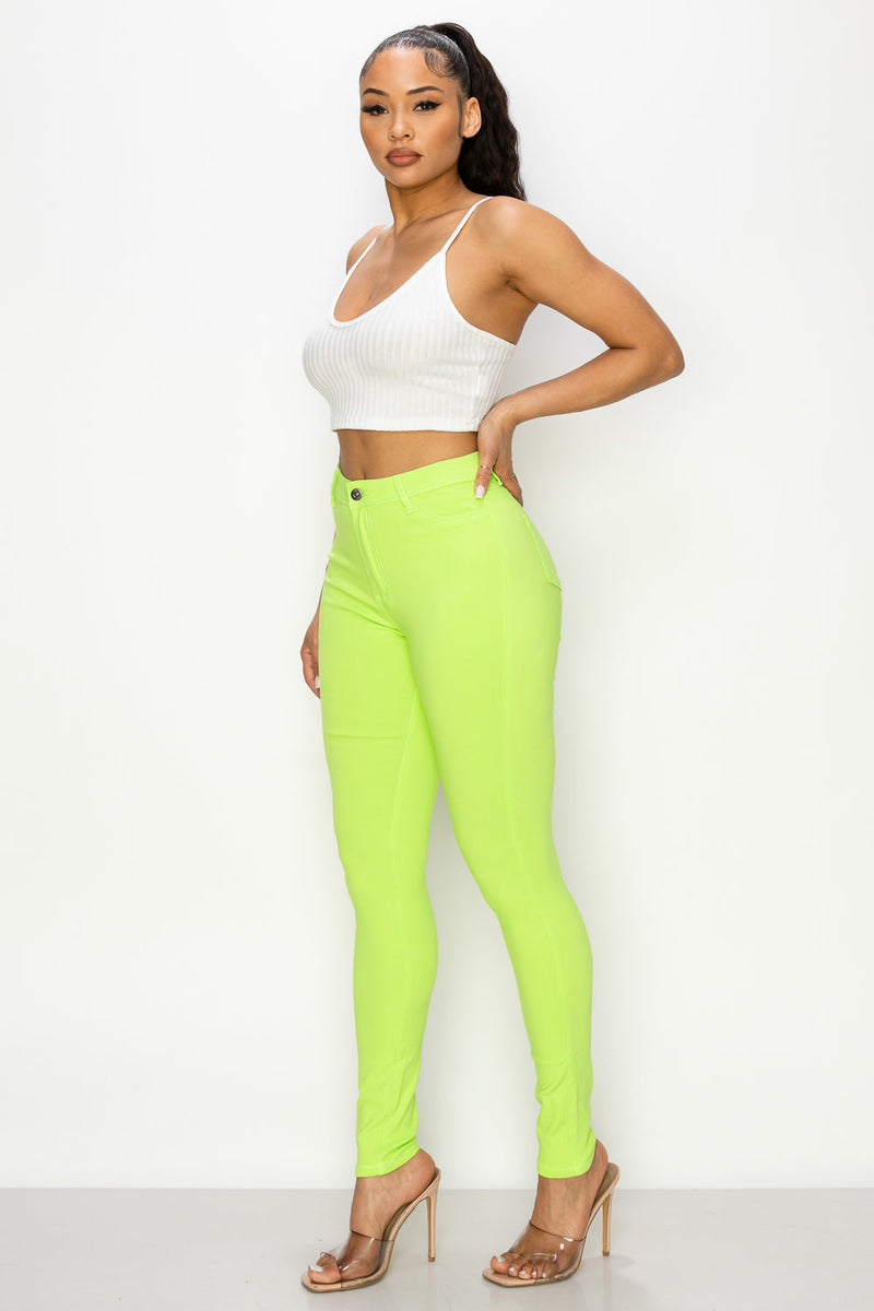 HIGH WAISTED SUPER-STRETCH JEANS NEON GREEN - LOVER BRAND FASHION