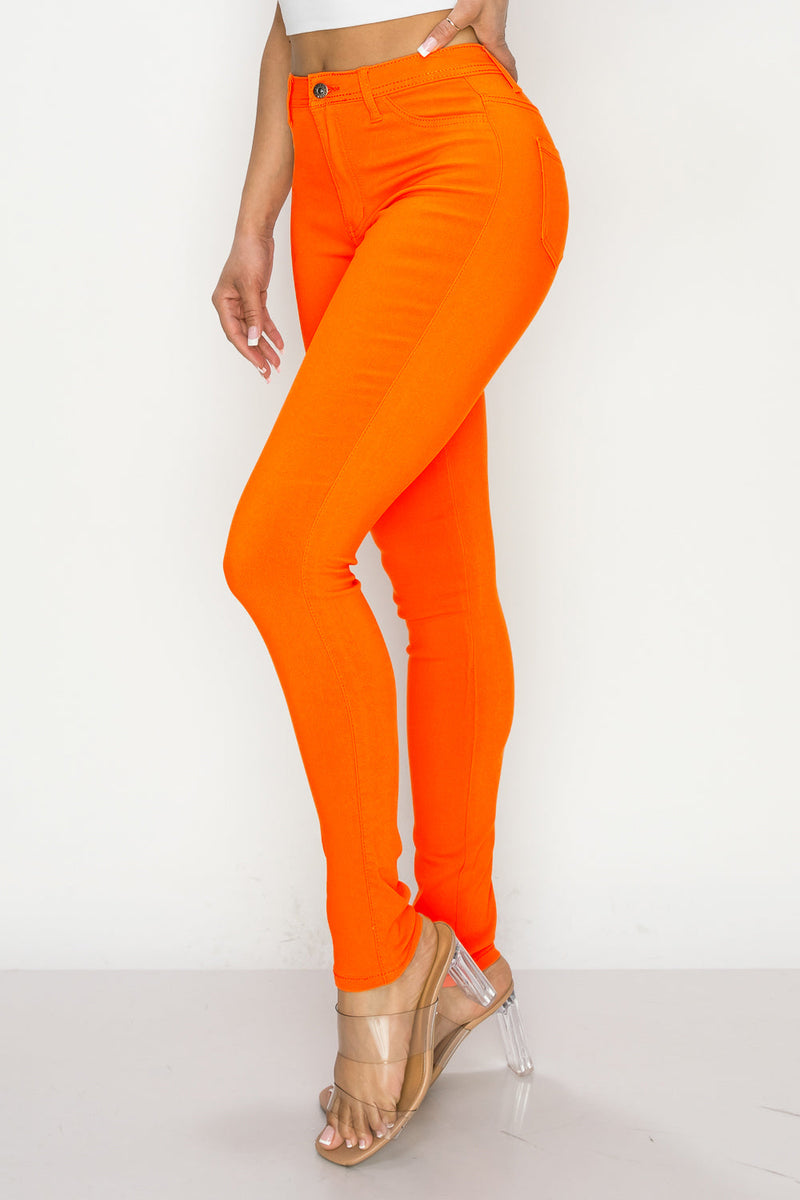 HIGH WAISTED SUPER-STRETCH JEANS NEON ORANGE - LOVER BRAND FASHION