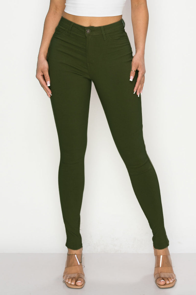 HIGH WAISTED COLORED SUPER-STRETCH JEANS OLIVE - LOVER BRAND FASHION