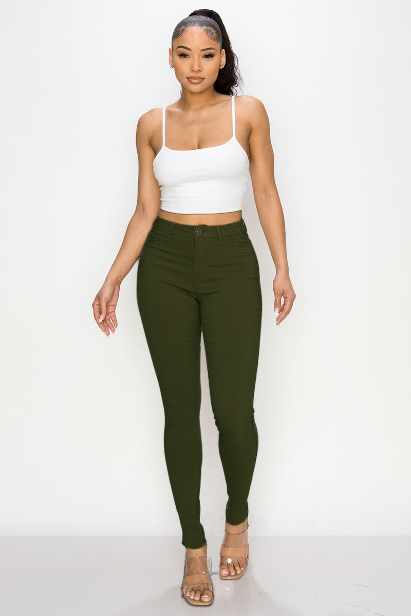 LV-300 OLIVE HIGH WAISTED COLORED JEANS