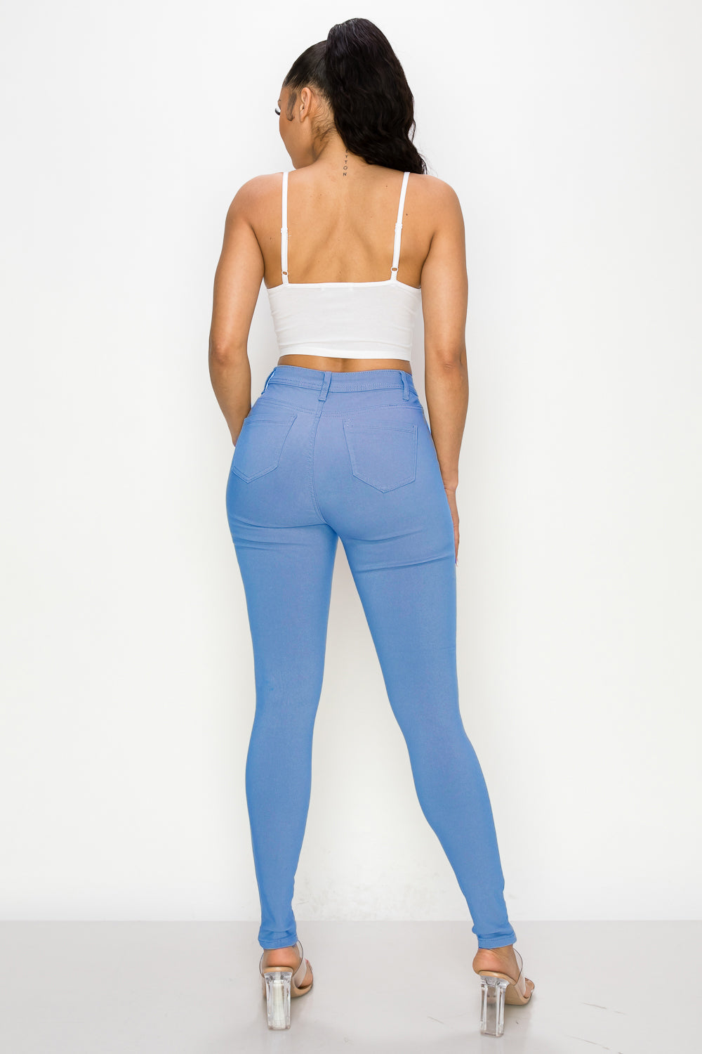 HIGH WAISTED COLORED SUPER-STRETCH JEANS SKY - LOVER BRAND FASHION