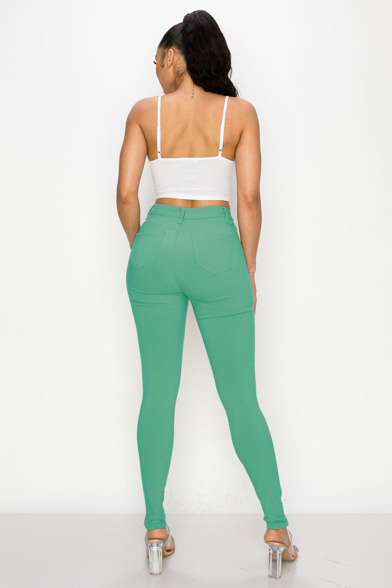 HIGH WAISTED COLORED SUPER-STRETCH JEANS TURQUOISE - LOVER BRAND FASHION