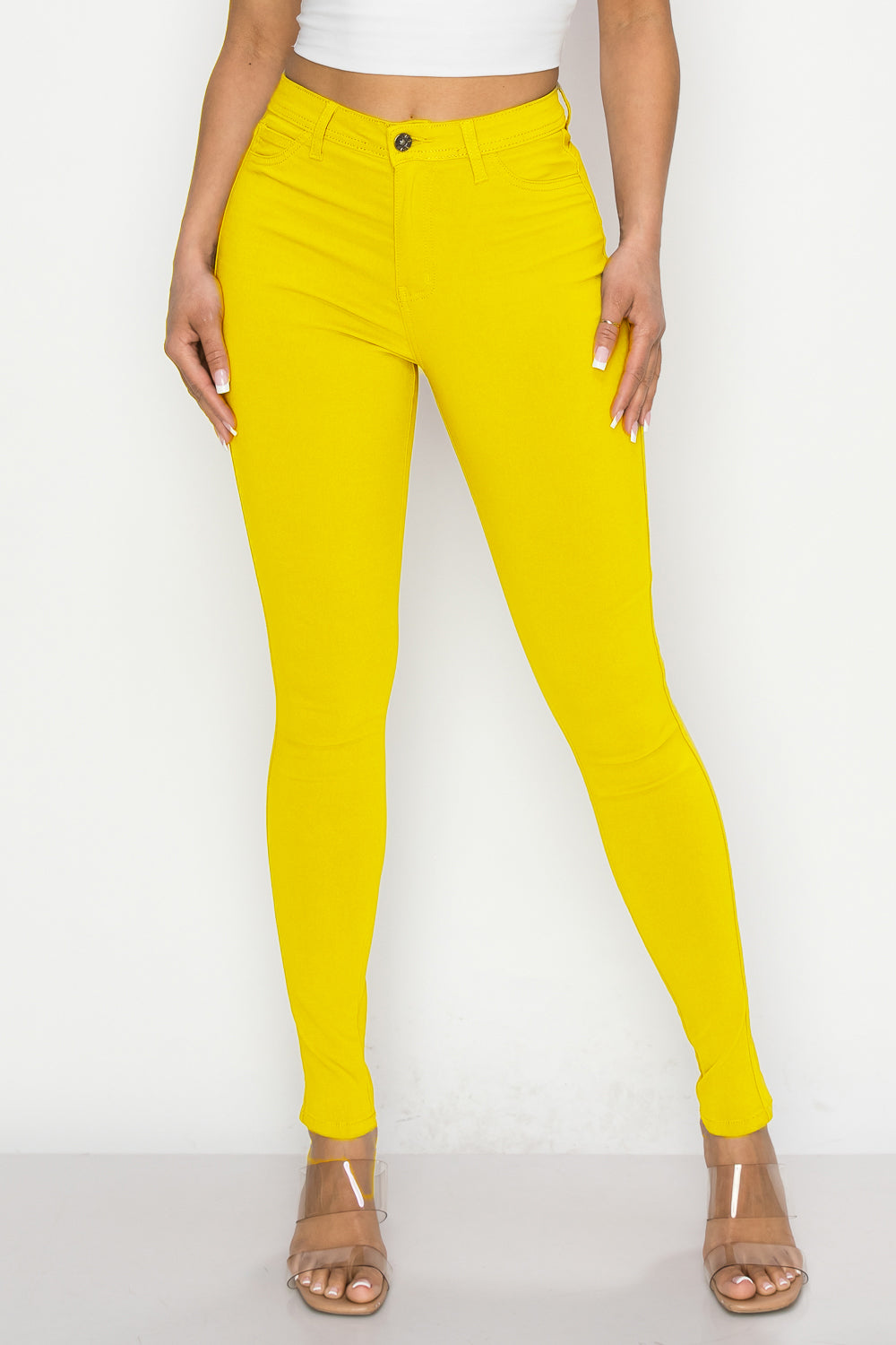 HIGH WAISTED COLORED SUPER-STRETCH JEANS YELLOW - LOVER BRAND FASHION