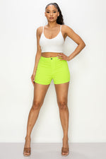 SH-300 NEON GREEN SEXY CUT OPEN BUTTON DENIM SHORTS