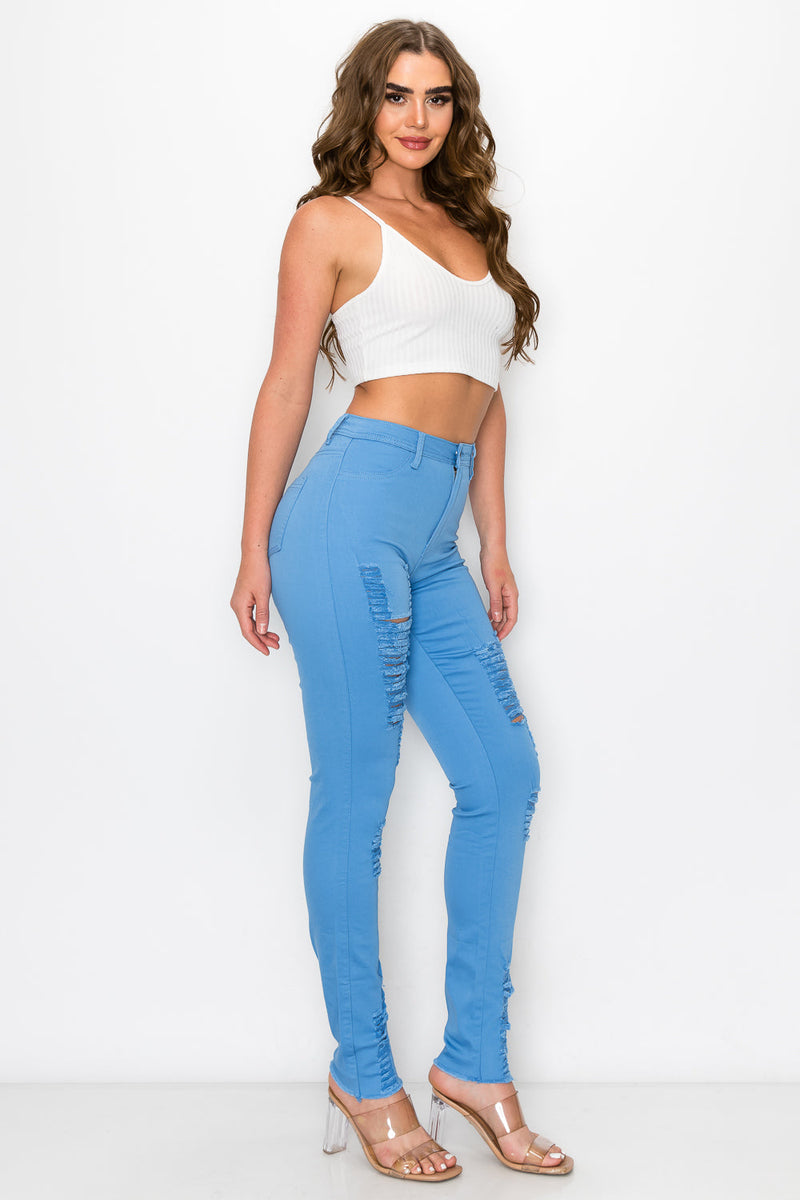LV-420 SKY BLUE STRETCHY RIPPED SKINNY DENIM